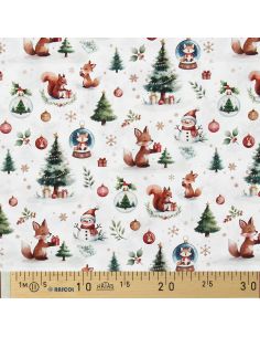 Tissu popeline de coton - Dounoël blanc et vert 2