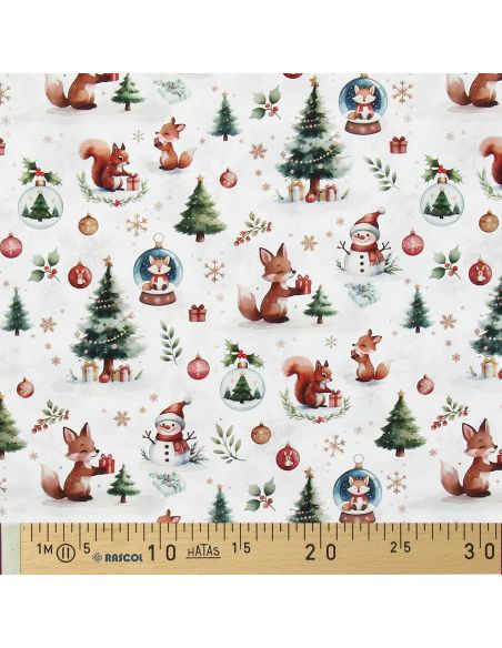 Tissu popeline de coton - Dounoël blanc et vert