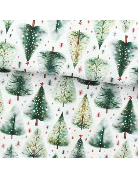 Tissu popeline de coton - Ivalo blanc et vert