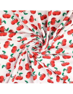 Tissu jersey Cerises - Fond blanc