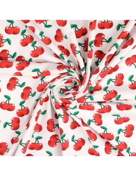 Tissu jersey Cerises - Fond blanc