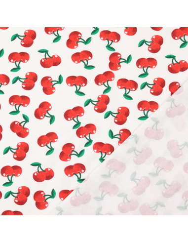Tissu jersey Cerises - Fond blanc