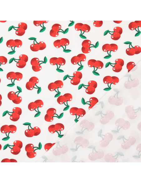 Tissu jersey Cerises - Fond blanc