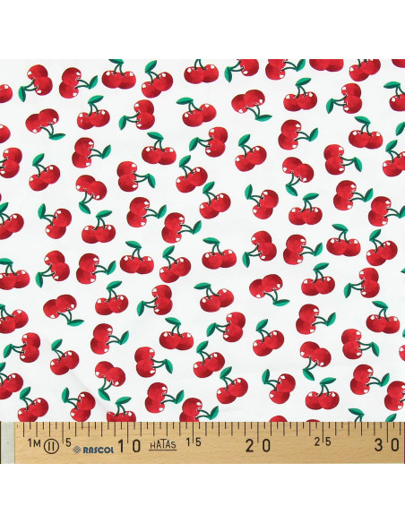 Tissu jersey Cerises - Fond blanc