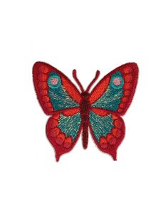 Écusson thermocollant papillon - Rouge et turquoise