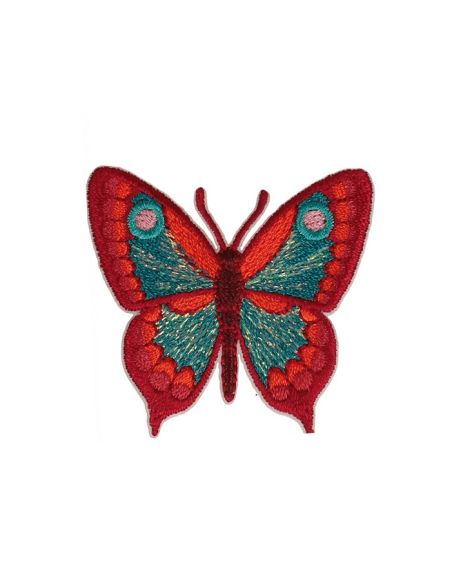 Écusson thermocollant papillon - Rouge et turquoise