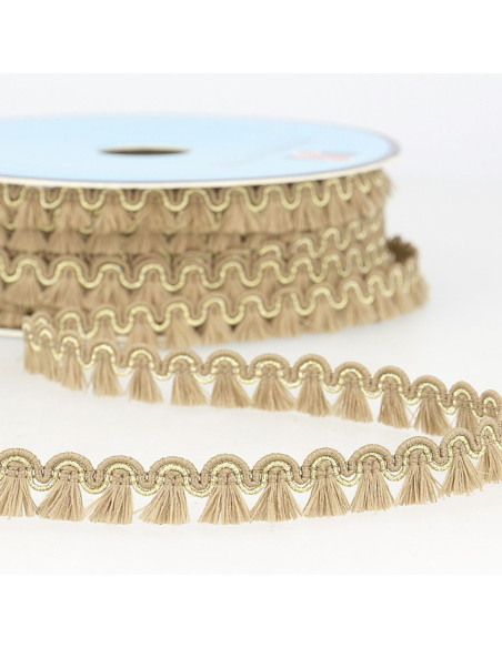 Galon franges lurex 12 mm - Beige foncé