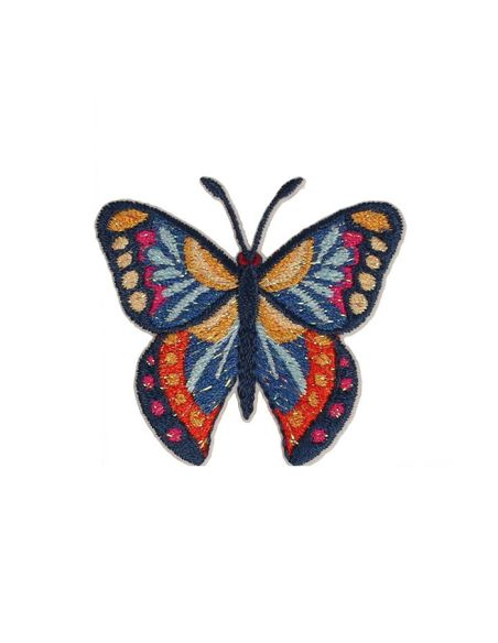 Écusson thermocollant papillon - Bleu et orange