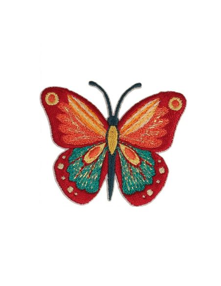Écusson thermocollant papillon - Rouge, rose et turquoise
