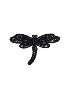 Écusson thermocollant libellule dentelle - Noir