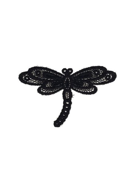 Écusson thermocollant libellule dentelle - Noir