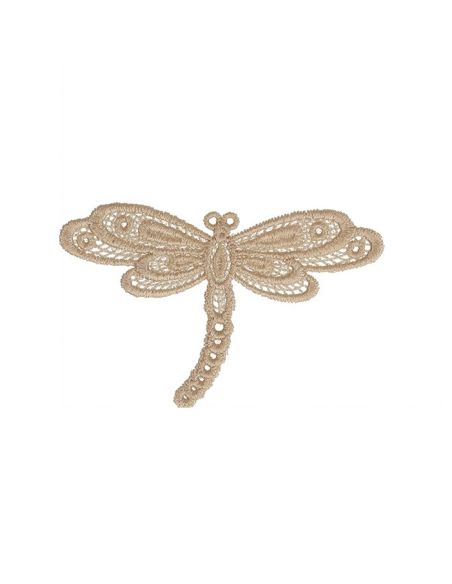 Écusson thermocollant libellule dentelle - Beige