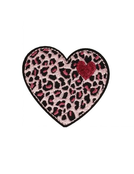 Écusson thermocollant cœur - Panthère rose