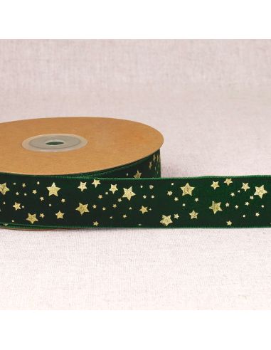 Ruban velours étoiles de noël - Vert