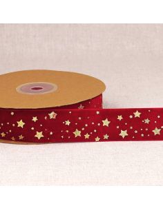Ruban velours étoiles de noël - Rouge