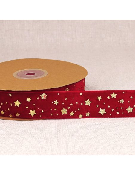 Ruban velours étoiles de noël - Rouge
