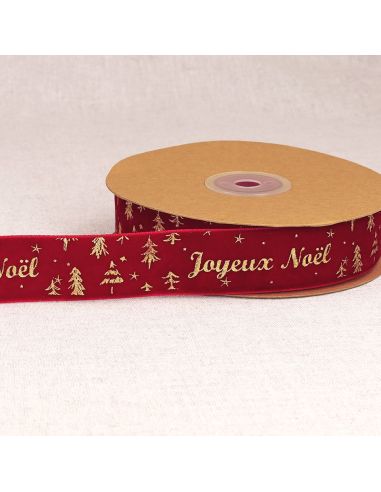 Ruban velours joyeux noël - Rouge