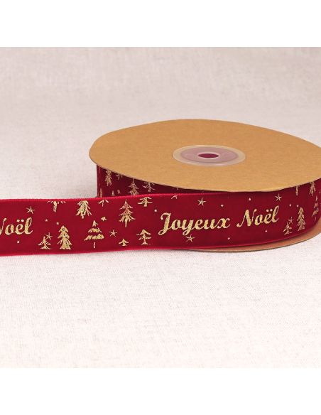 Ruban velours joyeux noël - Rouge