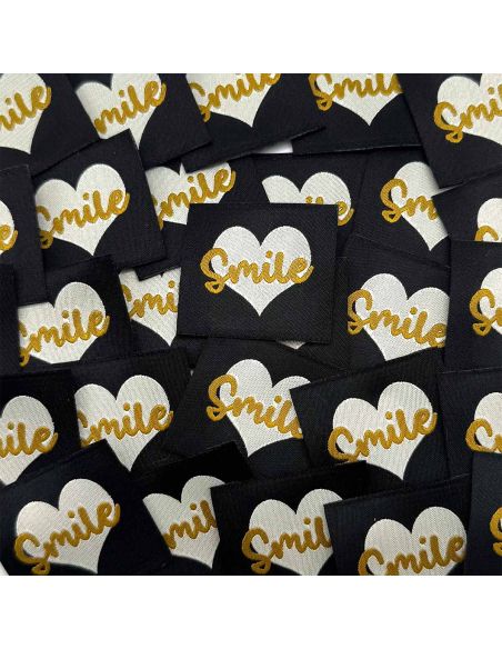 Lot de 5 étiquettes tissées à coudre Smile