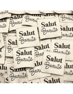 Lot de 5 étiquettes tissées à coudre Salut beauté - Crème