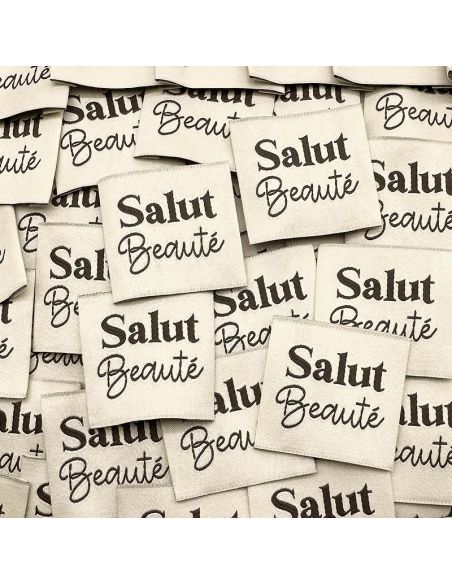 Lot de 5 étiquettes tissées à coudre Salut beauté - Crème