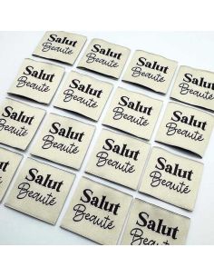 Lot de 5 étiquettes tissées à coudre Salut beauté - Crème 2