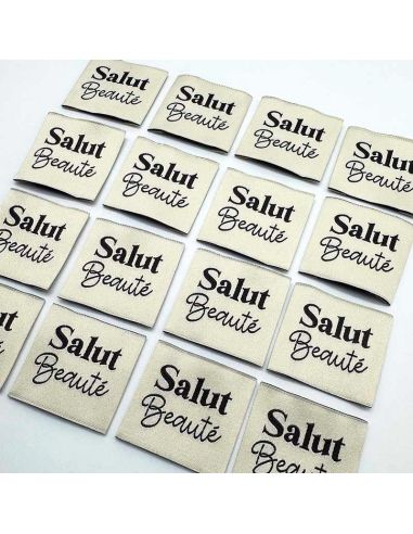 Lot de 5 étiquettes tissées à coudre Salut beauté - Crème
