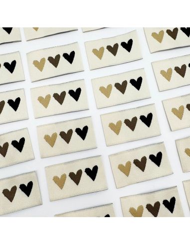 Lot de 5 étiquettes tissées à coudre Salut beauté - 3 coeurs
