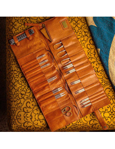 Etui de rangement en cuir pour aiguilles circulaires Muud Stockholm XL - Whisky