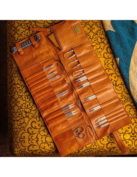 Etui de rangement en cuir pour aiguilles circulaires Muud Stockholm XL - Whisky