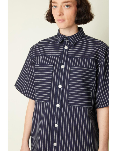 Tissu Denim Wide Stripes Mid Blue - Atelier Brunette