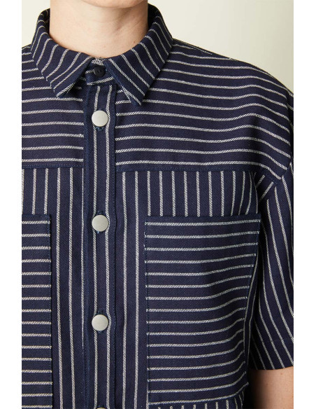 Tissu Denim Wide Stripes Mid Blue - Atelier Brunette