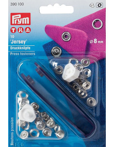 Boite de 10 boutons pression jersey Nickel avec outil 8 mm