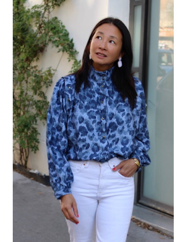 Tissu viscose flammé Denim Léopard - My Dress Made