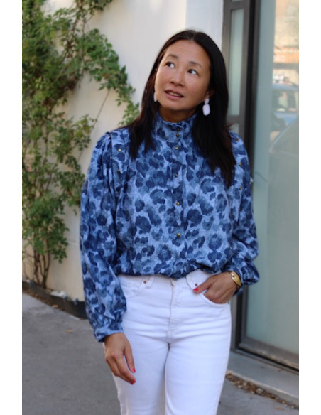 Tissu viscose flammé Denim Léopard - My Dress Made