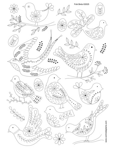 Feuilles de transfert broderie hydrosolubles - Oiseaux folkloriques