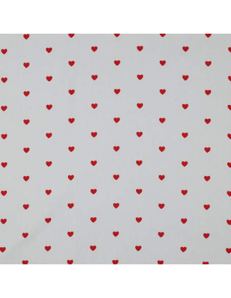 Tissu popeline de coton fantaisie - Cœurs rouge sur fond blanc