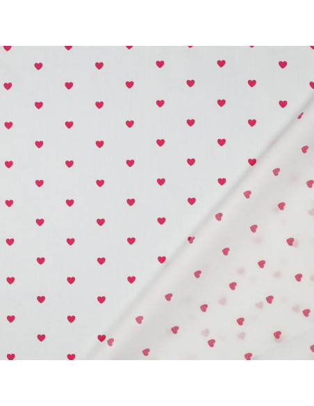 Tissu popeline de coton fantaisie - Cœurs fuchsia sur fond blanc