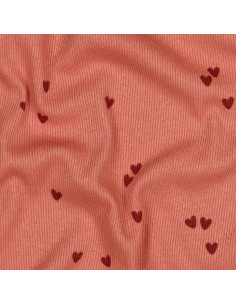 Tissu jersey coton maille côtelé - Cœurs corail 2
