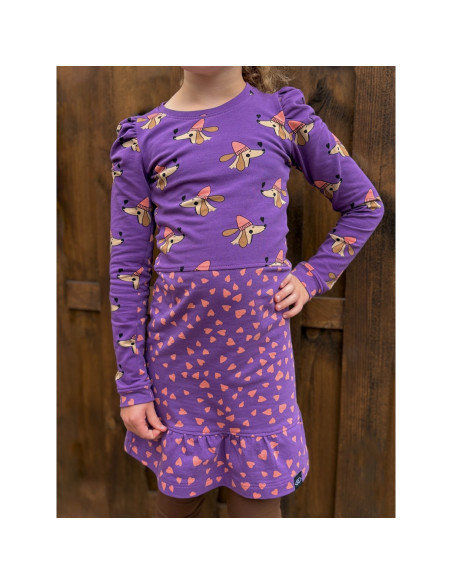 Tissu sweat molleton violet  - Coeurs corail