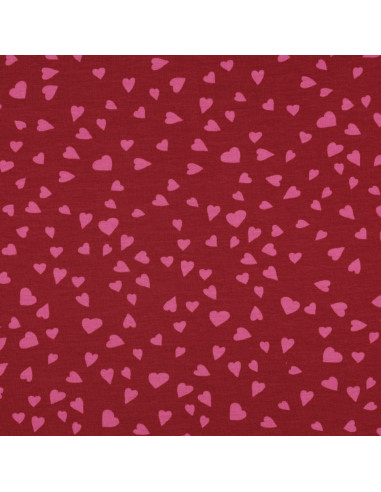 Tissu sweat molleton rouge - Coeurs rose