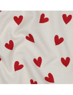 Tissu flanelle blanc cassé - Cœurs rouge 2