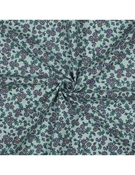 Tissu flanelle fleurs - Menthe