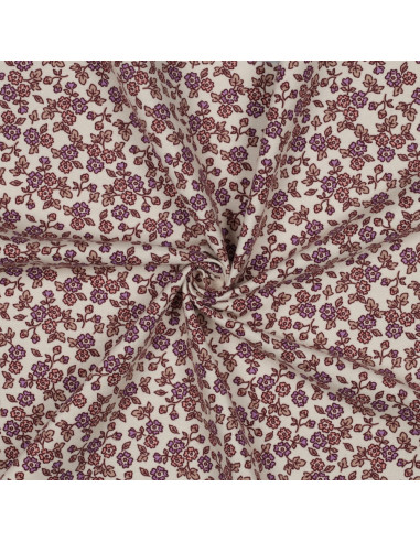 Tissu flanelle fleurs - Écru