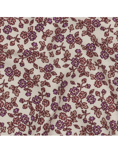 Tissu flanelle fleurs - Écru