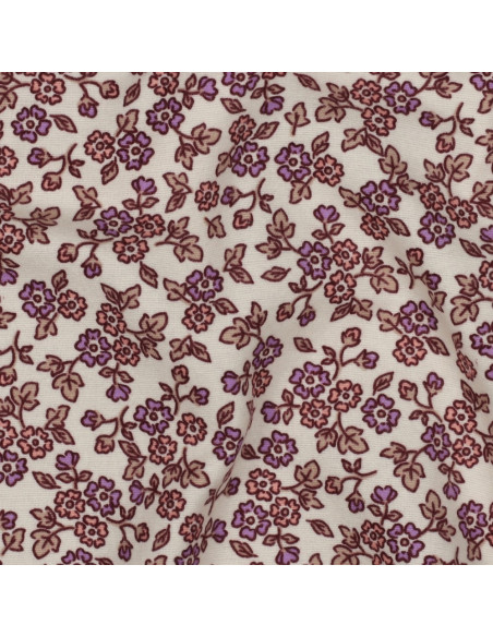 Tissu flanelle fleurs - Écru