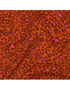 Tissu jersey coton maille côtelé - Léopard orange 2