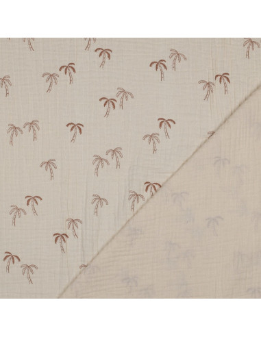 Tissu double gaze imprimé - Palmier sur fond naturel