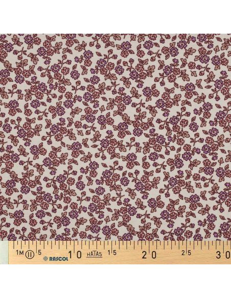 Tissu flanelle fleurs - Écru