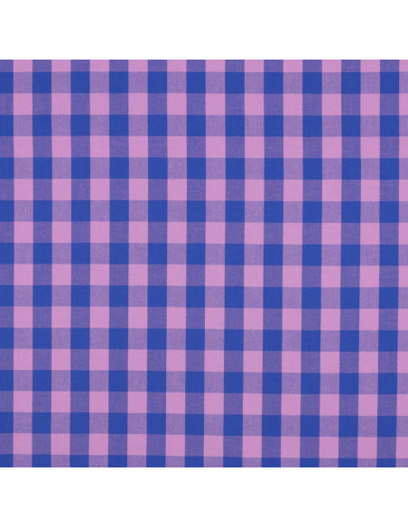 Tissu popeline de coton - Vichy grands carreaux - Lavande et bleu